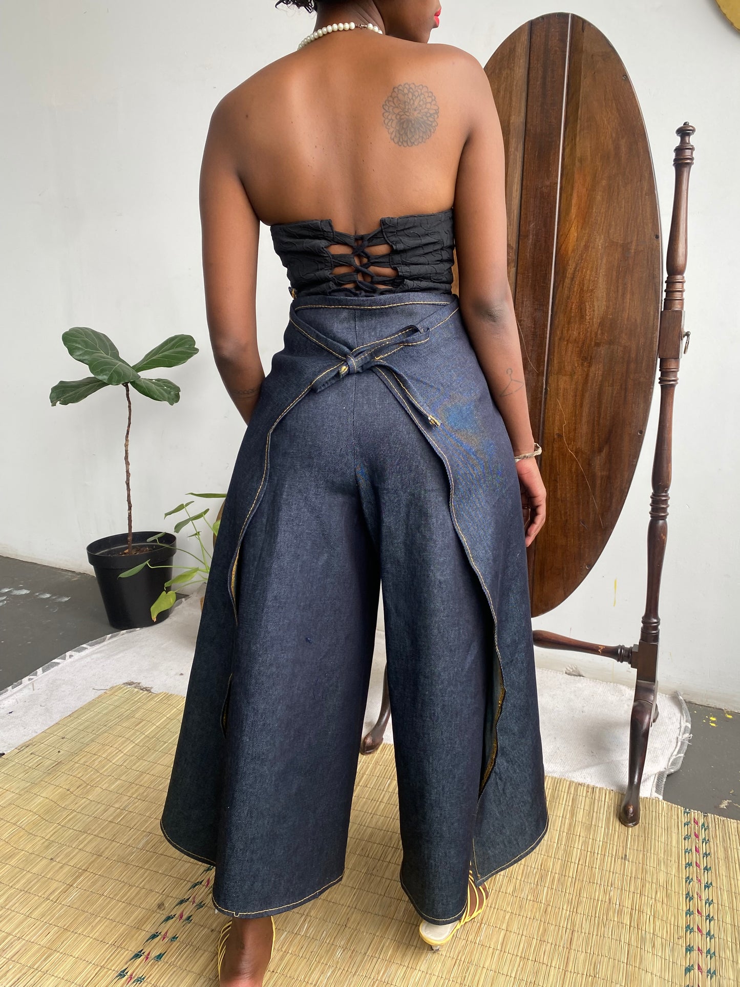 Denim wrap pants