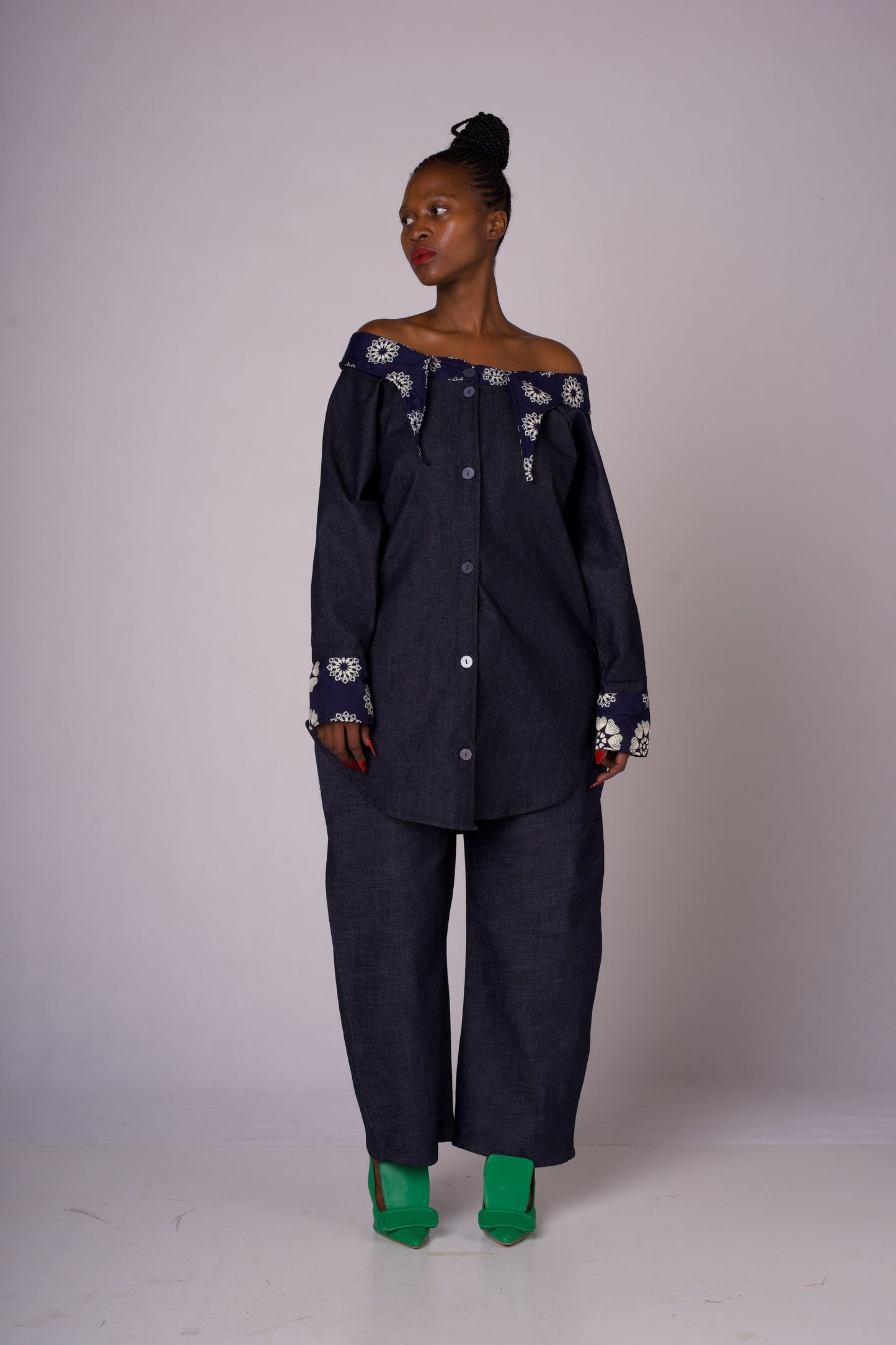 Printed African Print  Denim shirt