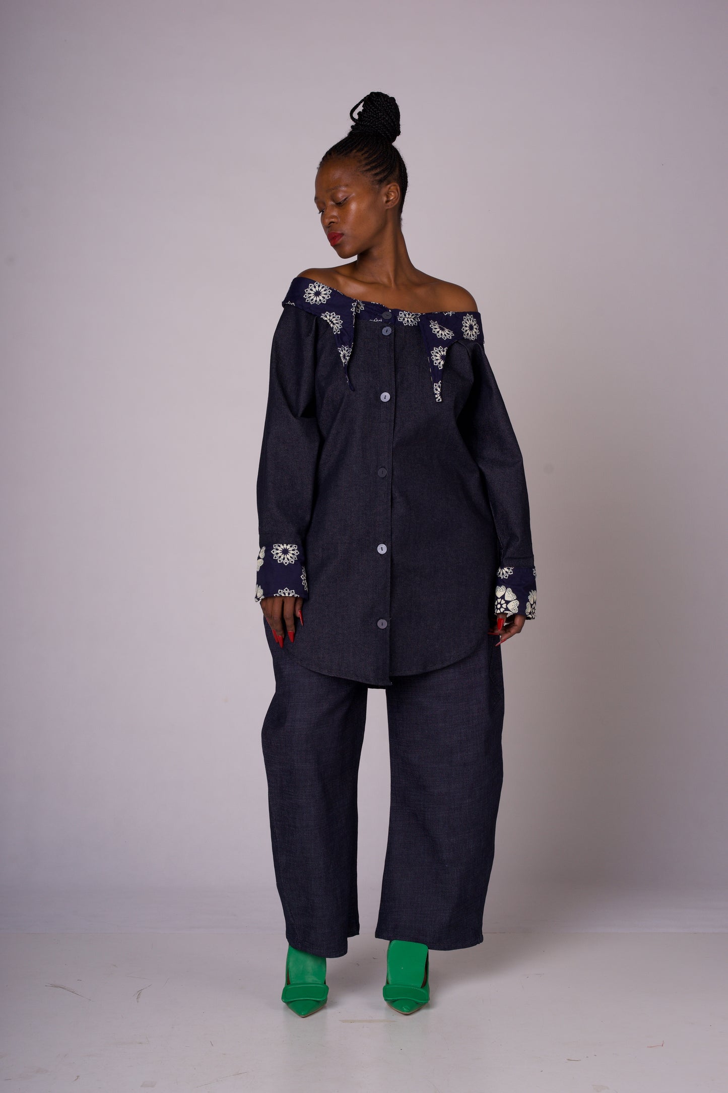 Printed African Print  Denim shirt