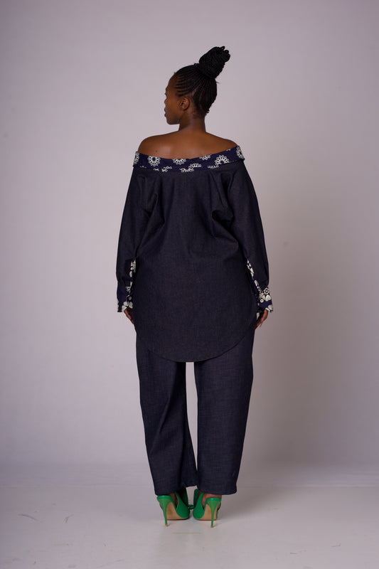 Printed African Print  Denim shirt