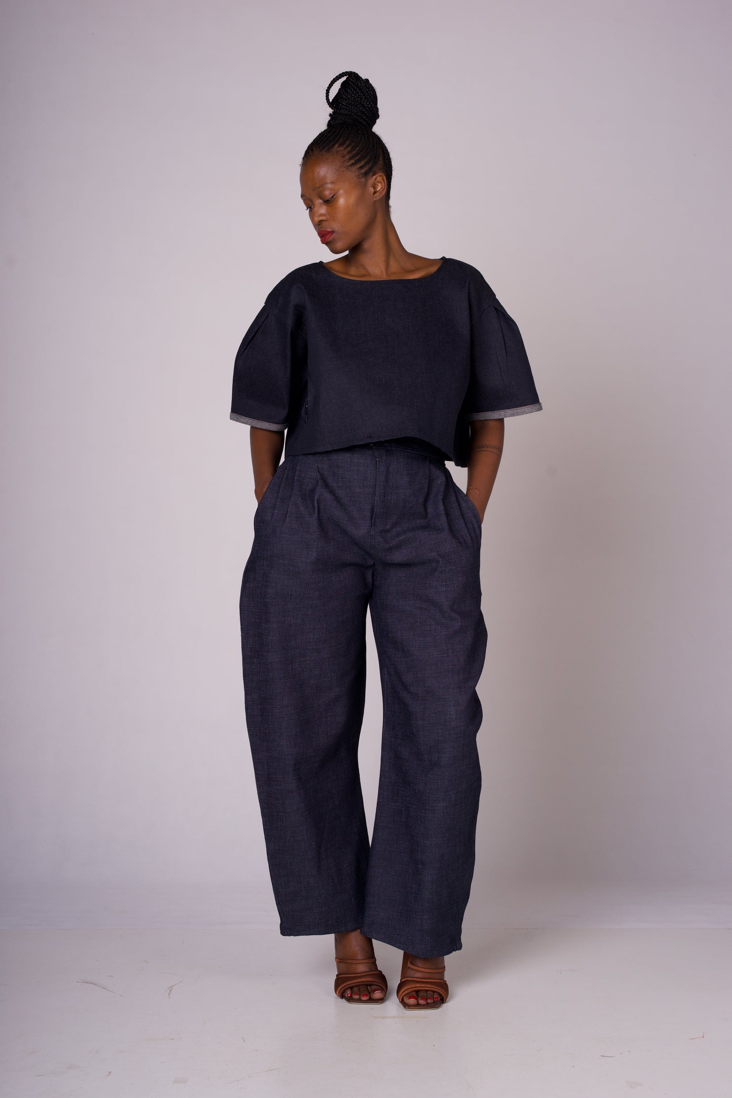 DARK DENIM HIGH WAIST AND WIDE LEG PANTS