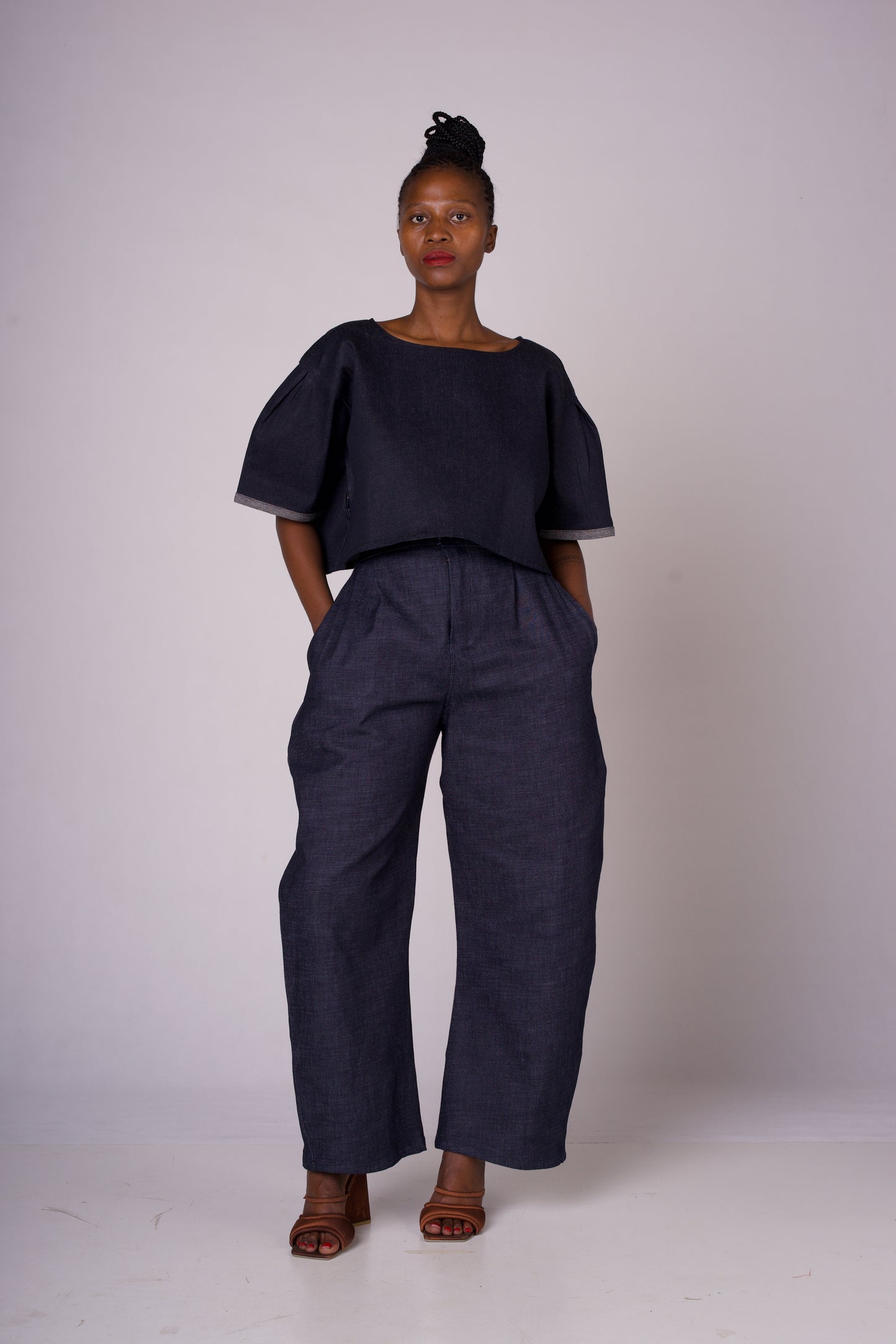 DARK DENIM HIGH WAIST AND WIDE LEG PANTS