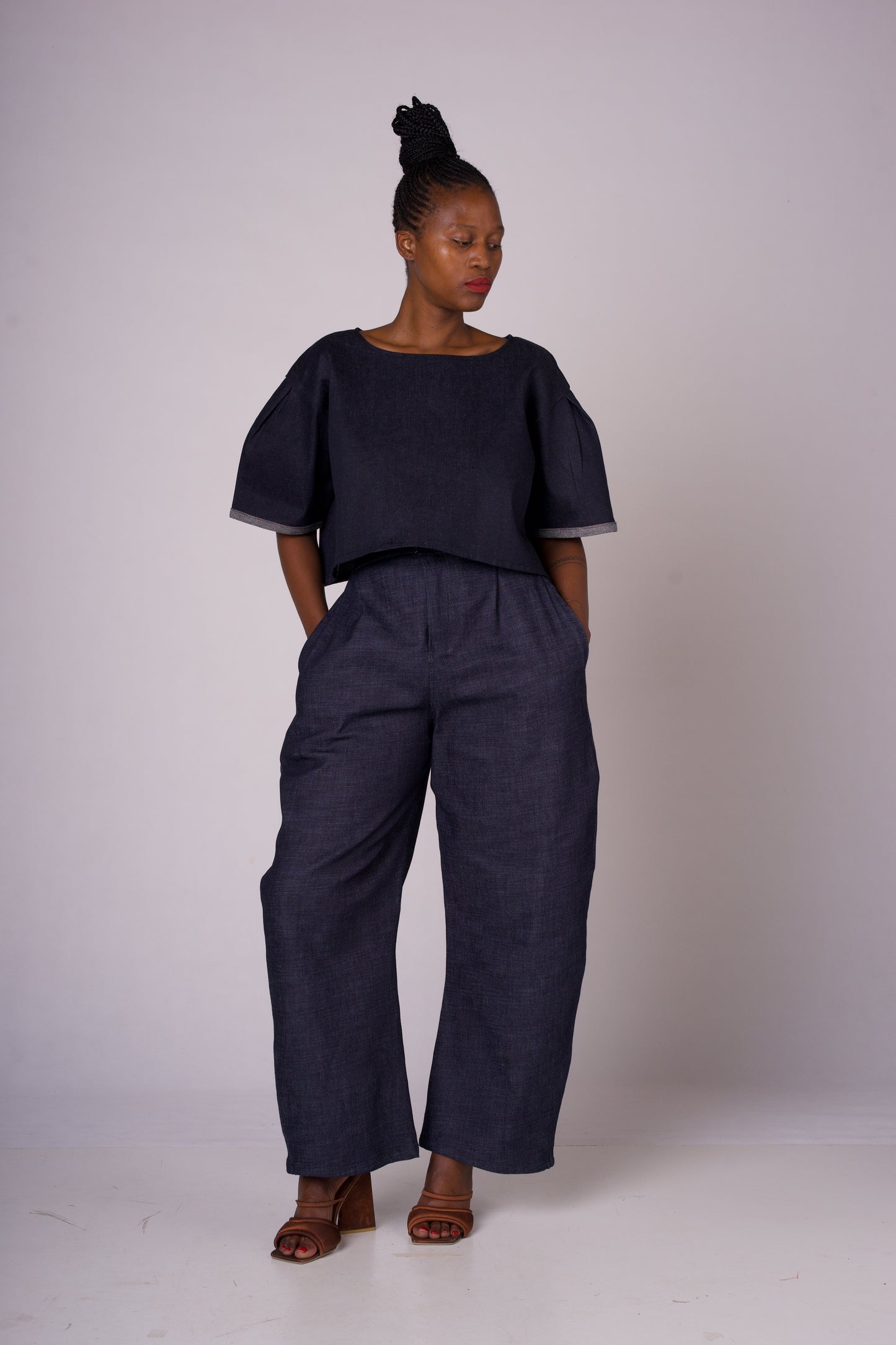 DARK DENIM HIGH WAIST AND WIDE LEG PANTS