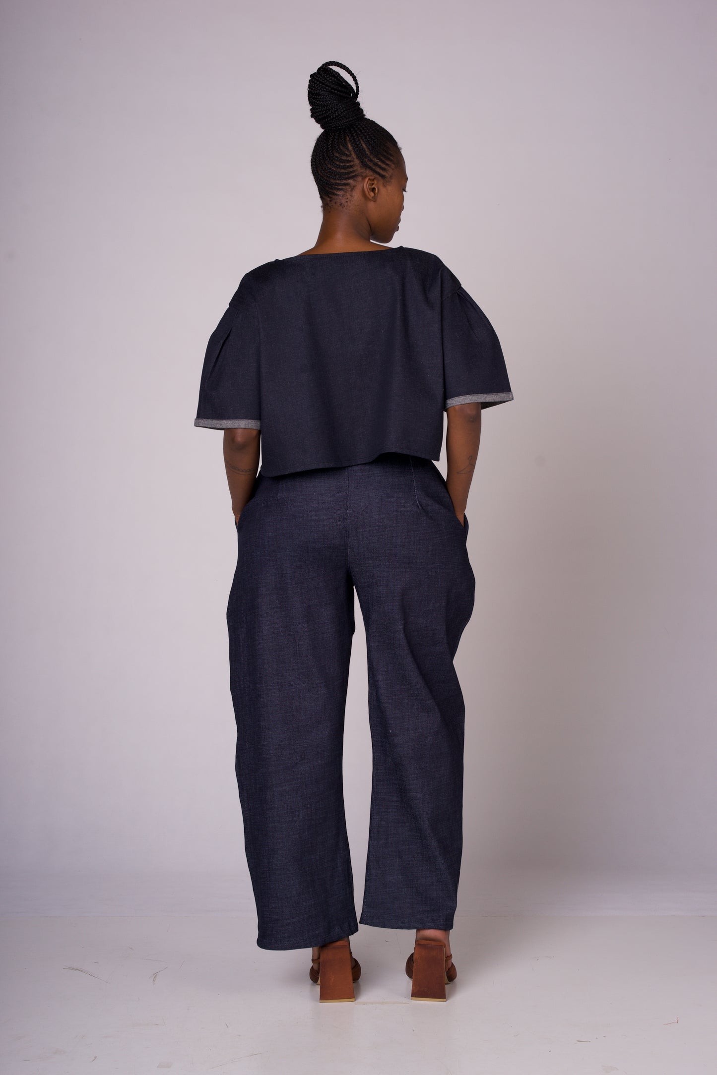 DARK DENIM HIGH WAIST AND WIDE LEG PANTS