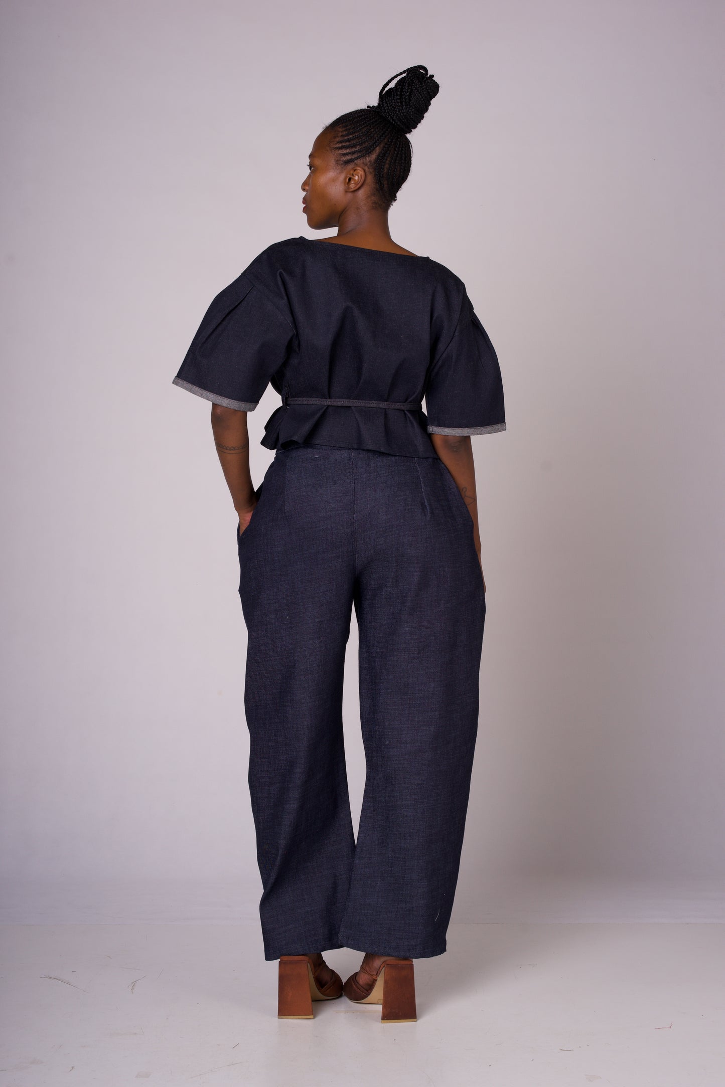 DARK DENIM HIGH WAIST AND WIDE LEG PANTS