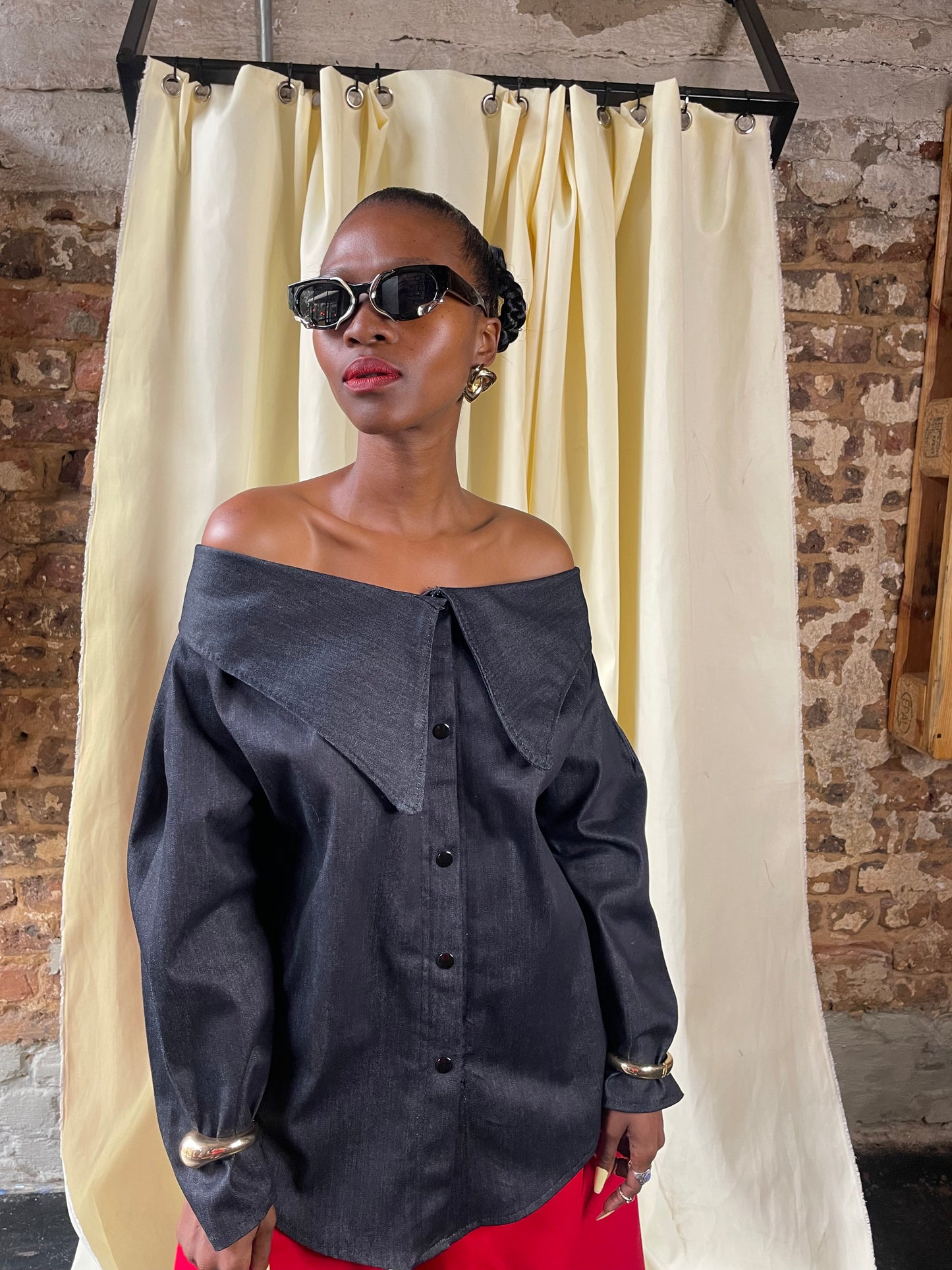 Off Shoulder Denim shirt