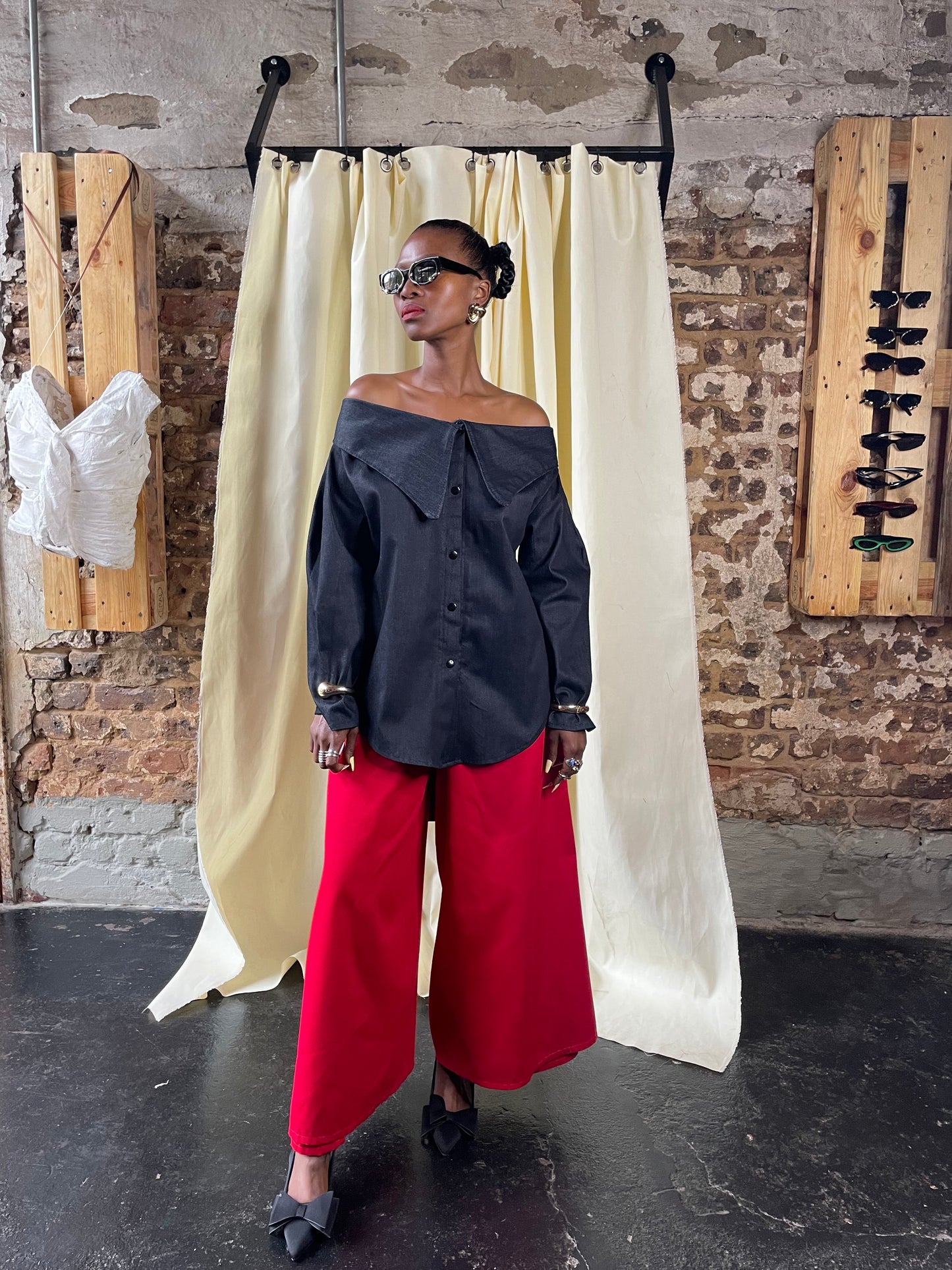 Off Shoulder Denim shirt