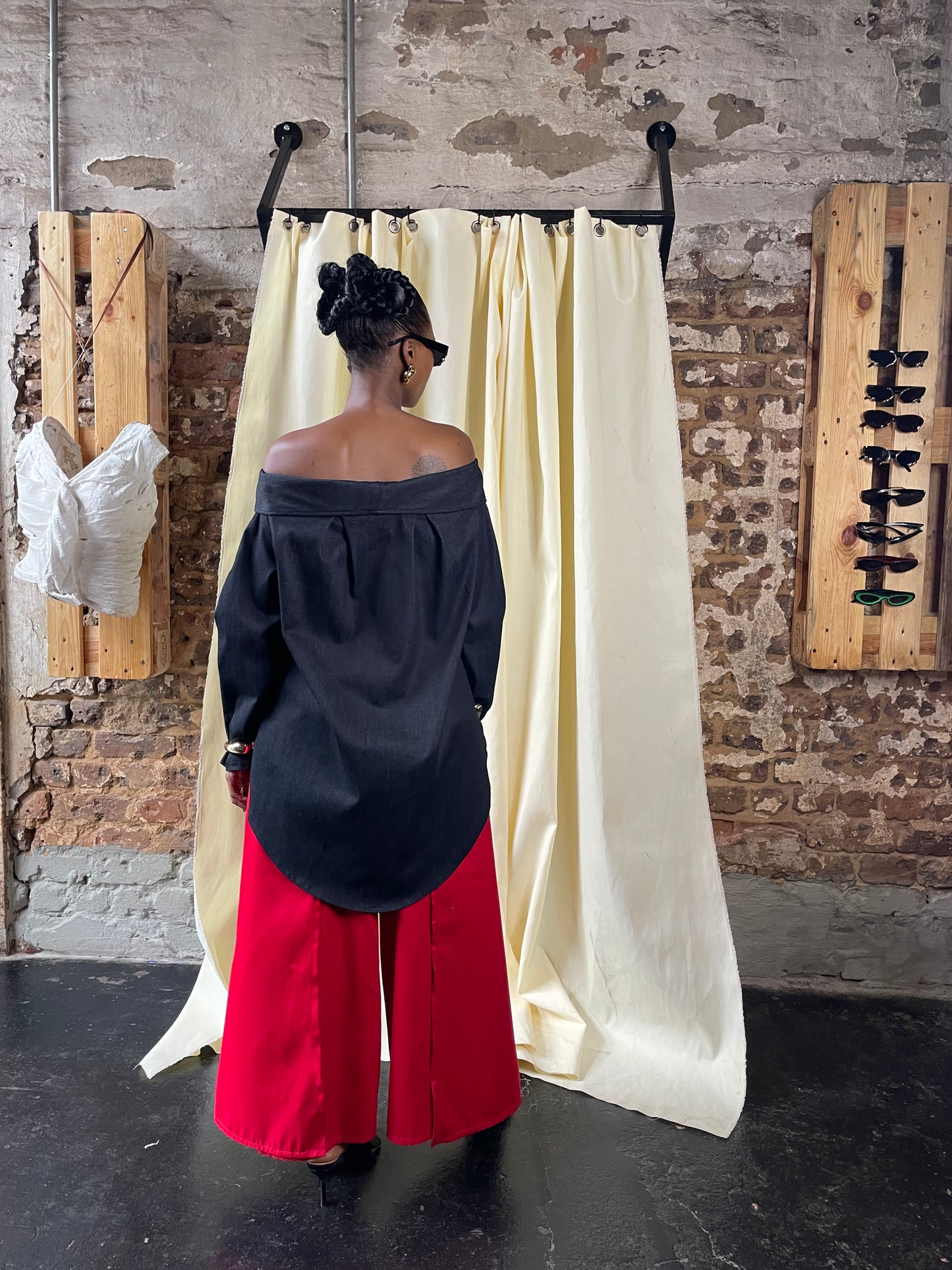 Off Shoulder Denim shirt