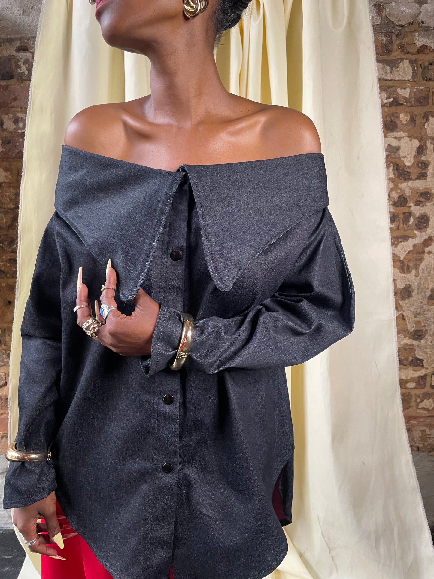 Off Shoulder Denim shirt