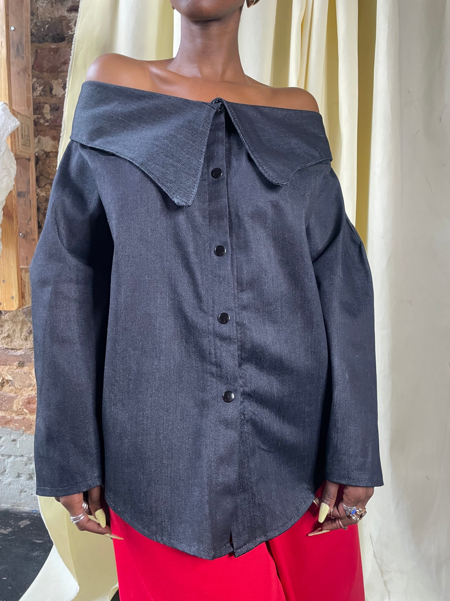 Off Shoulder Denim shirt