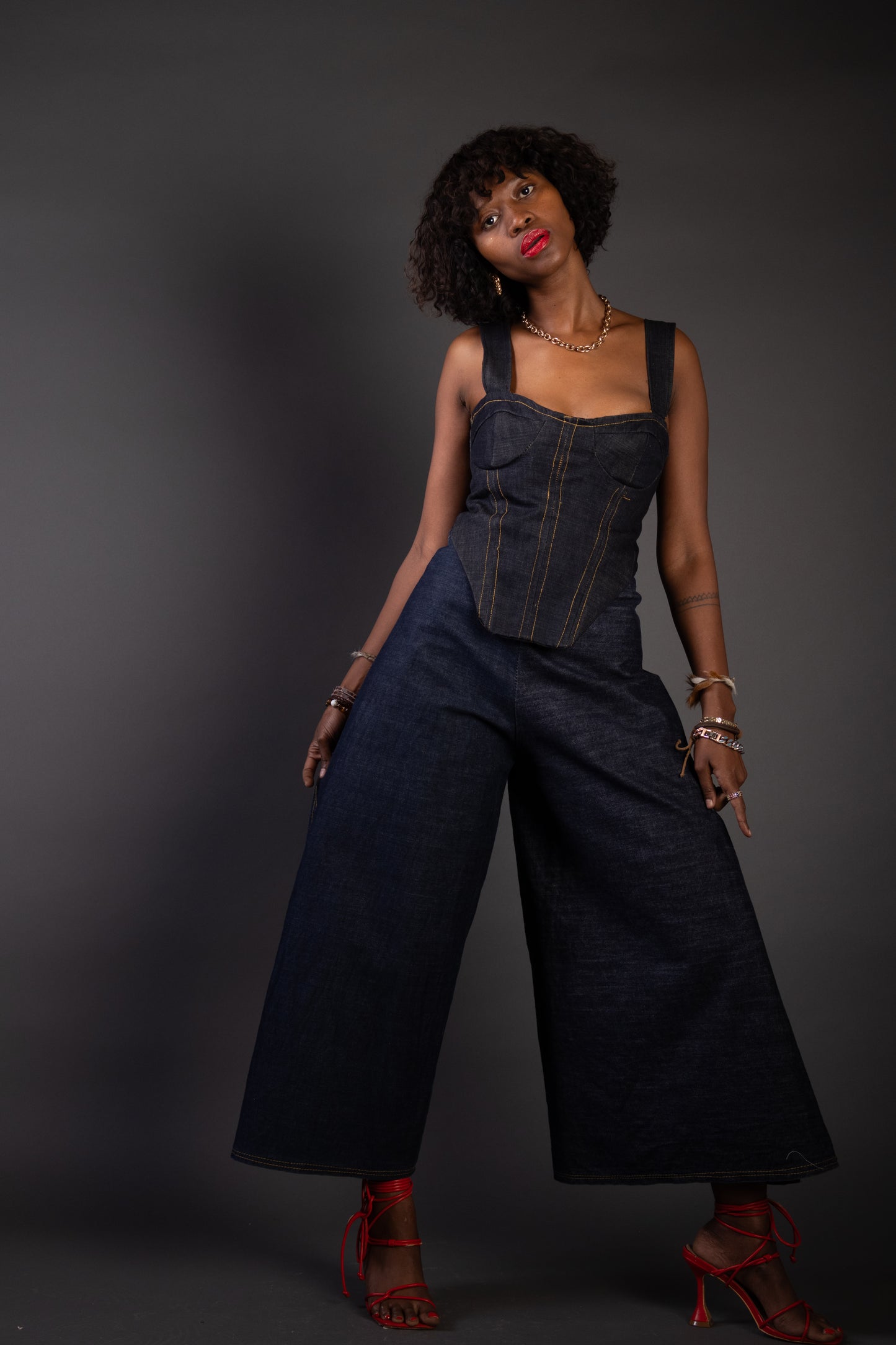 Denim Wrap pants and Matching Corset